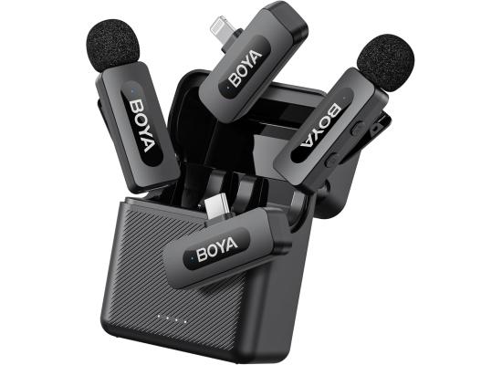 BOYA BY-V3 Combo Wireless Microphone for iPhone Android Smartphone,100M Los Range,36H Duration,Noise Cancellation,Plug&Play Lavalier Lapel Mics for Vlogging Interview 2-in-1 Charging Case(2TX+2RX)